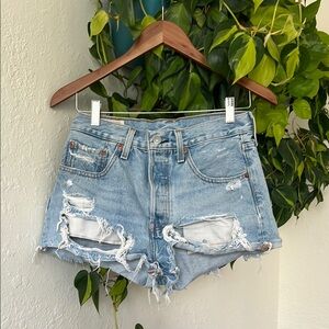 Levi's Blue Distressed Jean Shorts